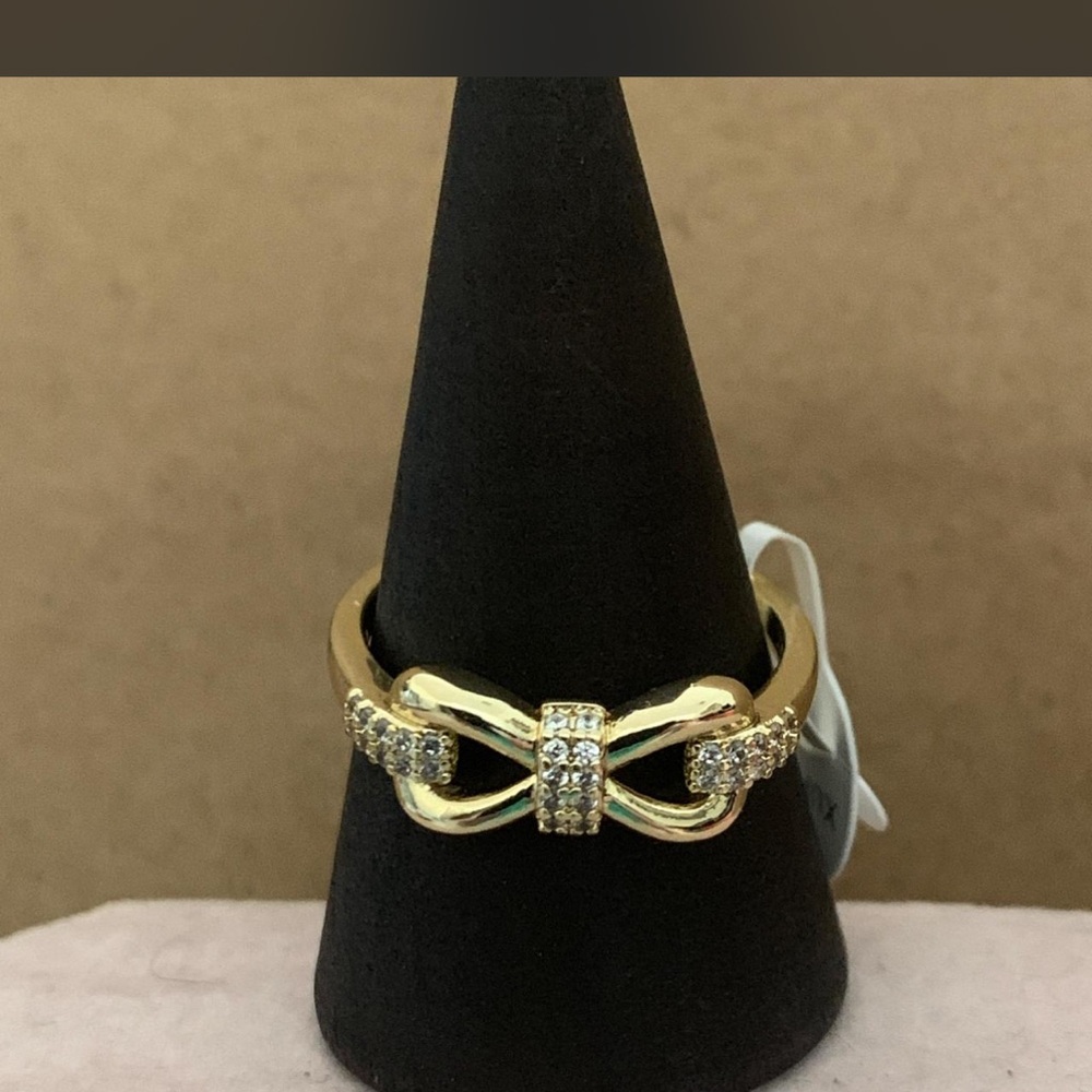 14k  Gold Plated Bow Ring with Crystals